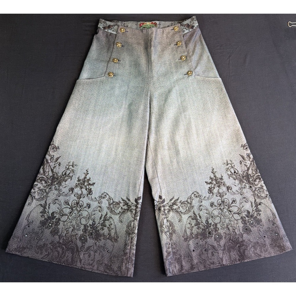 Michal Negrin Women's Wide Leg Skirt Style Comfort Pants SZ S  Embellished Bling